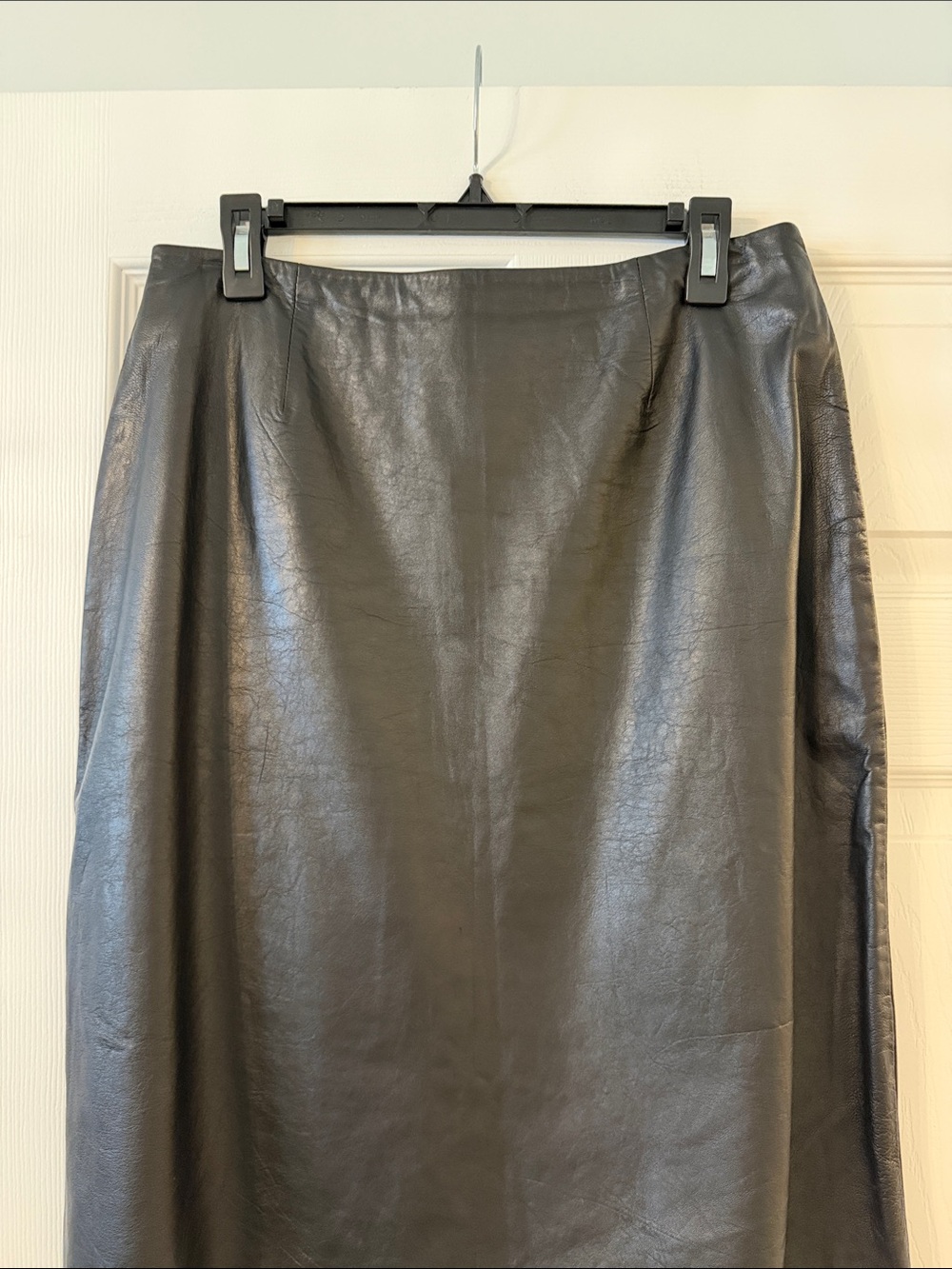 INC International Concepts Black 100% real Leather Midi Skirt size 12 length 24” - Picture 2 of 8